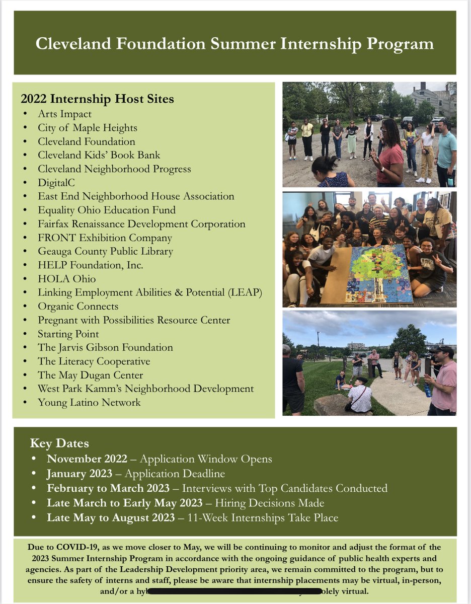 JCUNonprofit's tweet photo. The Cleveland Foundation is currently recruiting students for their 2023-24 Public Service Fellowship and their 2023 Summer Internship Program! 

For more information please visit their website and see the images below: https://t.co/W4ODDxJ9Kr https://t.co/YJSIucBbWz