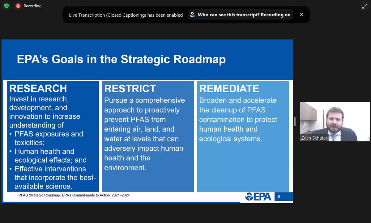 MichiganEGLE's tweet photo. .@EPA's Zach Schafer shares on EPA's #PFAS Roadmap that outlines actions to bolder policies to safeguard public health, protect the environment, and hold polluters accountable. #GLPFASSummit https://t.co/SpJjiWTd3i