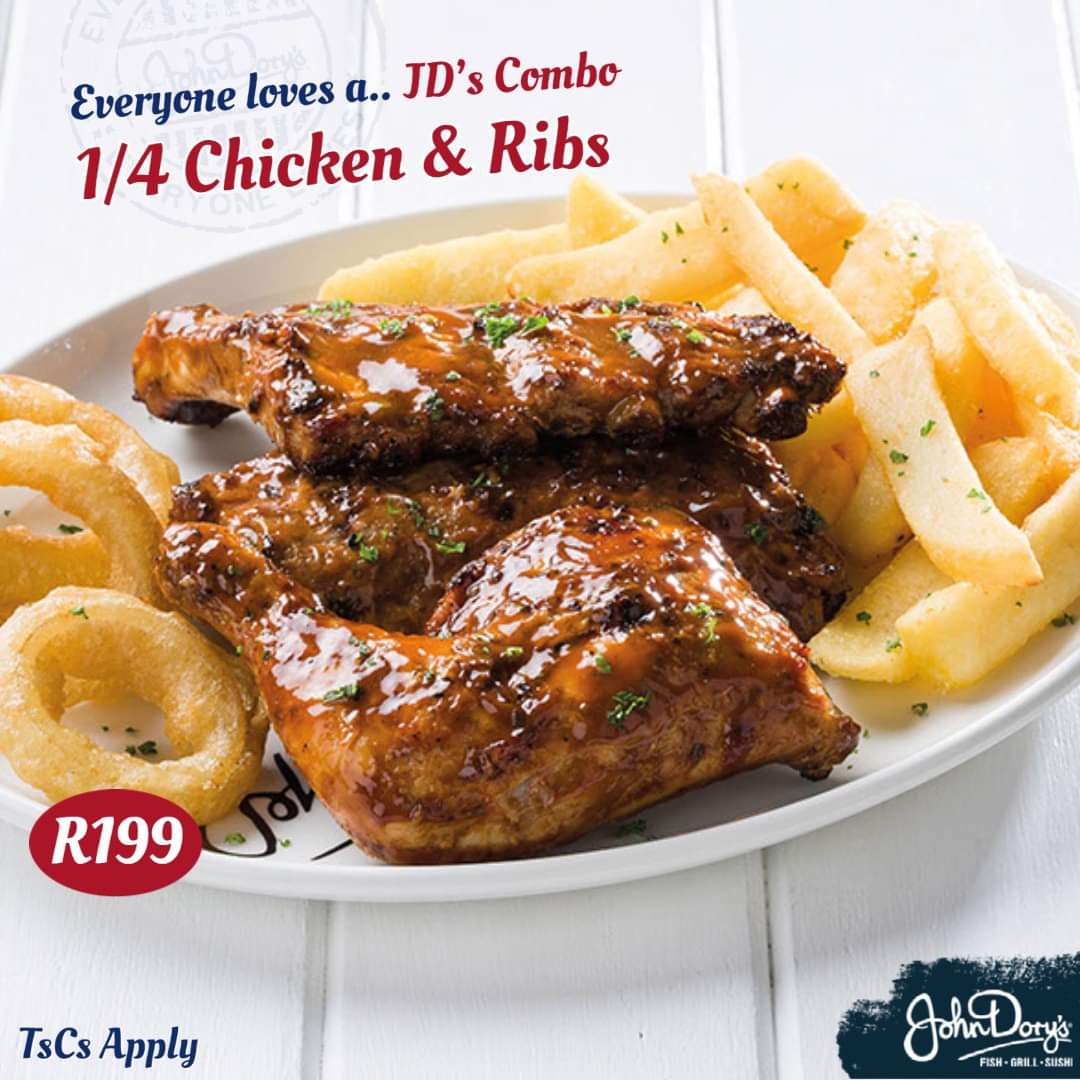 Riverside_Mall's tweet photo. Sail over to John Dory's @Riverside_Mall Nelspruit to enjoy our JD's Combo. Get our famous 400g Pork ribs & a 1/4 chicken grilled in lemon & herb, BBQ or peri-peri sauce. ๐ #EveryoneLovesJDs
TsCs Apply https://t.co/pofnAF8OvI