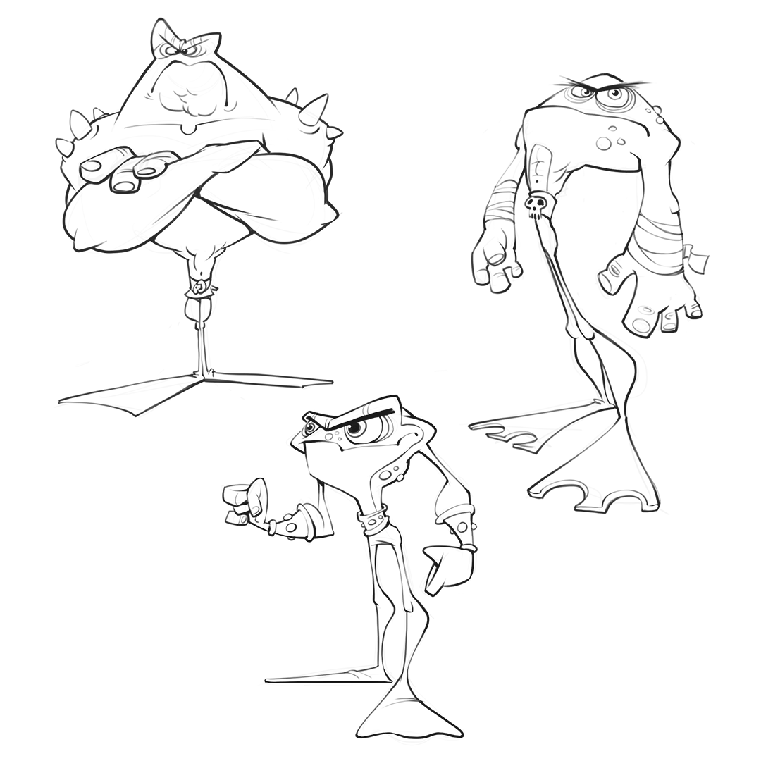 A few years ago Dlala Studios hired me to do character design on their new Battletoads game. My favorite part of the process is the initial exploration where you just sort of let it fly and see what comes out. I’ll often do 50 to 100 quick designs at this point. Here are a few.
