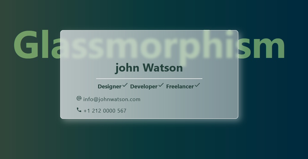 linxroom's tweet photo. 🚩Glass Business Card
🔗 https://t.co/fTjfppmZyQ
➡️  https://t.co/qEP96zuluz

#Webdesign #CSS #javascript #FrontEndDeveloper #githubuniverse https://t.co/R7X4aAO7eh
