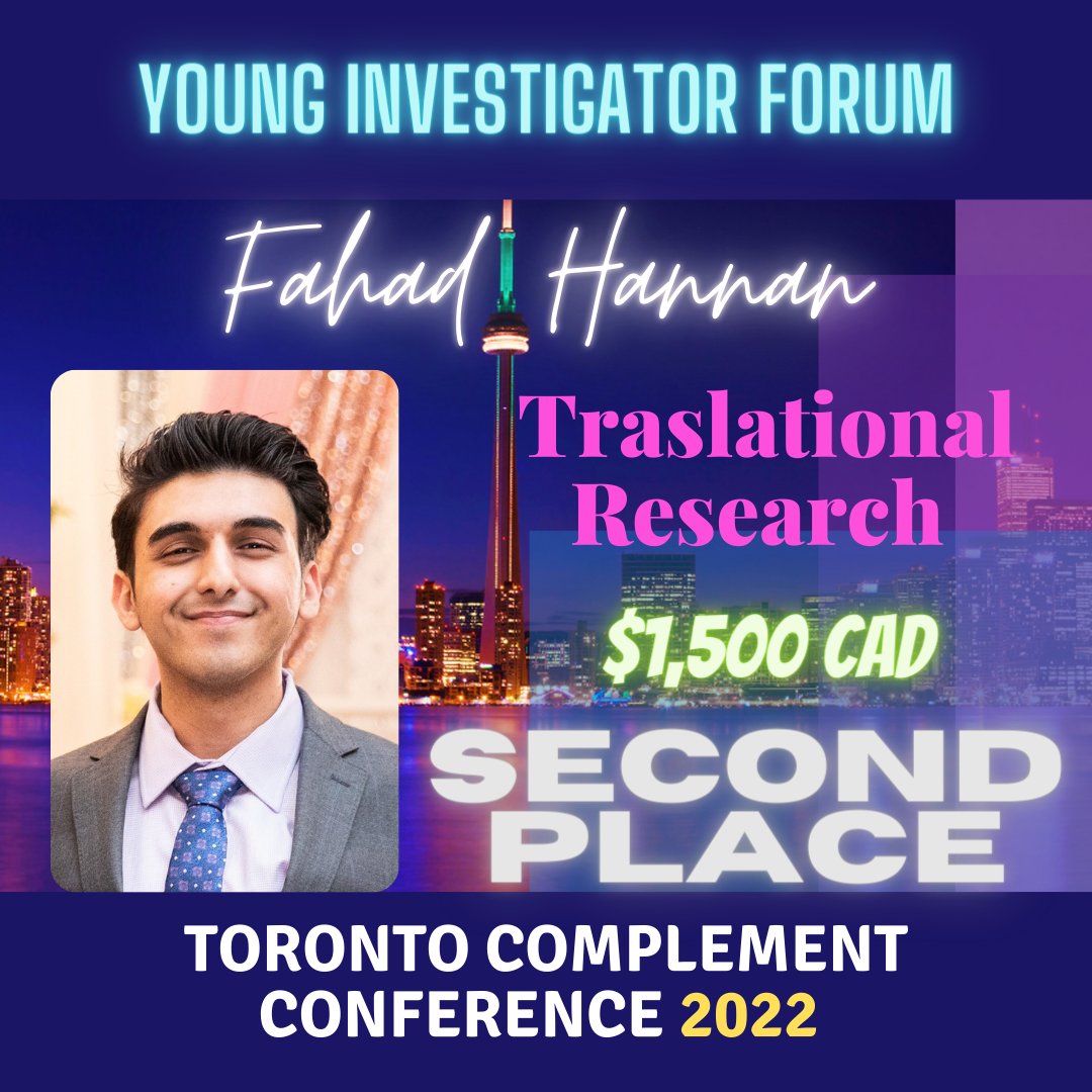 Toronto Complement Conference (@to_complement22) on Twitter photo Meet our awardees! #TOComplement2022
#FahadHannan from <a href="/WesternU/">Western University</a> Second place! 🥈 #TraslationalResearch
Amazing presentation on #ThromboticThrombocytopenicPurpura #TTP and impact in #Neurocognitive
Earning $1,500 CAD second price
Congratulations! Meet our awardees! #TOComplement2022
#FahadHannan from <a href="/WesternU/">Western University</a> Second place! 🥈 #TraslationalResearch
Amazing presentation on #ThromboticThrombocytopenicPurpura #TTP and impact in #Neurocognitive
Earning $1,500 CAD second price
Congratulations!