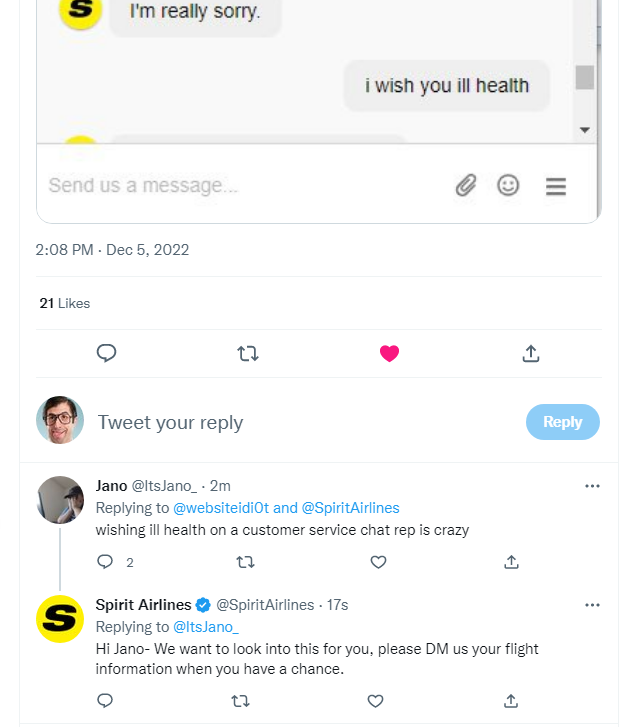 arealdumbguy's tweet photo. @SpiritAirlines @ItsJano_ @websiteidi0t 
even their twitter account is a bot hahaha https://t.co/tmmxM4ozAs