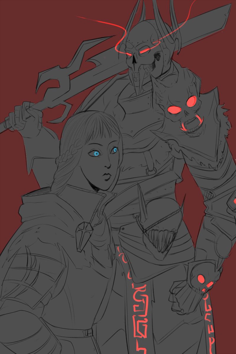 Faneposter's tweet photo. Child and her Death Knight

[of course I redesigned the helmet after Wild Hunt Witcher 3]
#BeyondDivinity https://t.co/A3Wv2wusUn