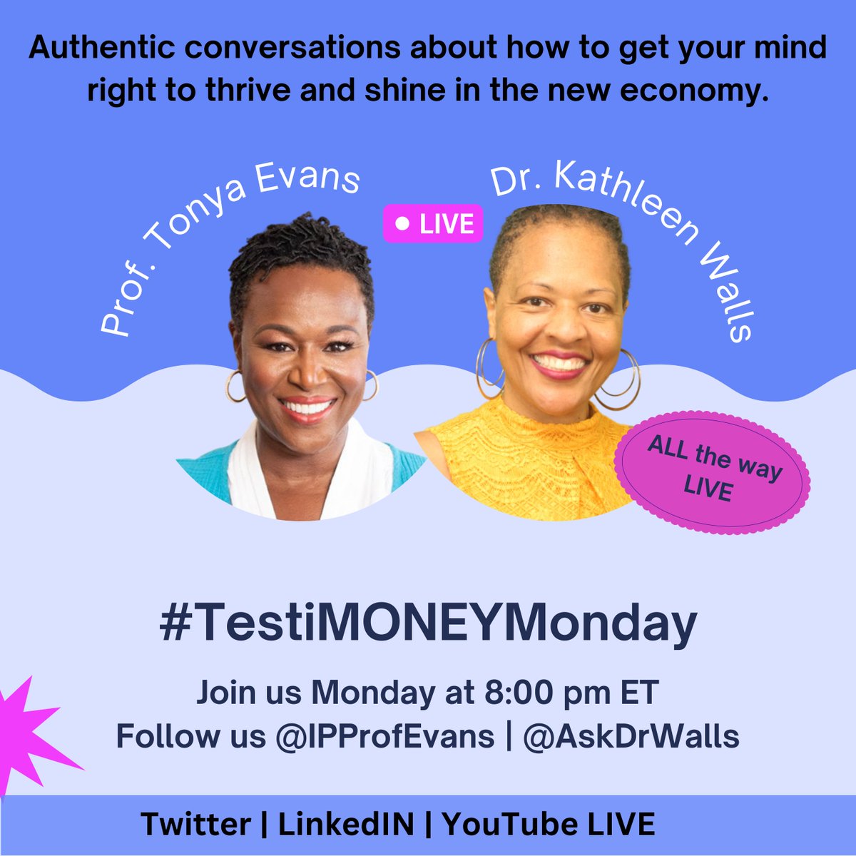 IPProfEvans's tweet photo. We'll do it LIVE on LinkedIN, Twitter, & YouTube. As the great philosophers EN VOGUE once said, free your miiiiind, & the rest will follow! So we're exploring fear-based vs faith-based mindset & why your intuition is conspiring 4 your success. Also, the best investment right now! https://t.co/GqJaD4Anmp