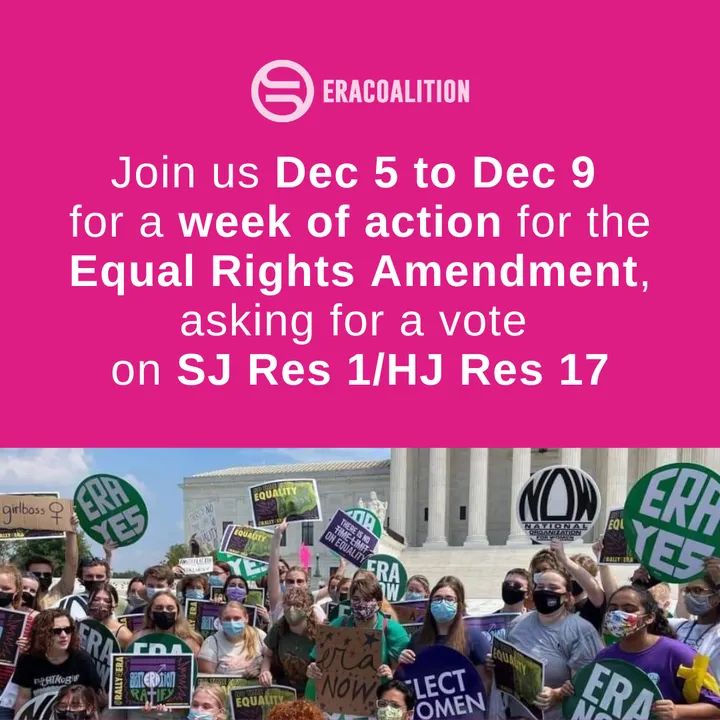 100 years is too long to wait to enshrine sex equality in the Constitution. Join us this week to push for a vote on #SJRes1 to remove the time limit from the ERA prior to the end of the 117th Congress. #ERANow #Senate4ERA #FloorVoteForERA