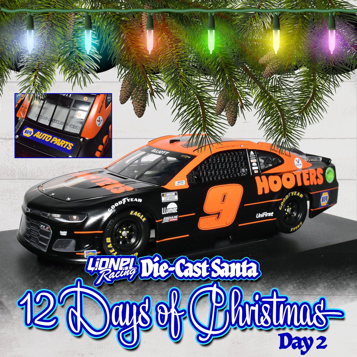 Lionel_Racing's tweet image. December 6th: 2021 Chase Elliott Hooters Elite DIN 1 

-Be sure to Like &amp;amp; RT

-Do you prefer multicolored Christmas lights or classic white lights?