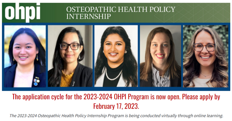 AACOMmunities's tweet photo. AACOM is currently accepting applications for the 2023-2024 Osteopathic Health Policy Internship (OHPI) Program, a unique eight-week virtual internship for osteopathic medical students. Learn more about this opportunity here:
