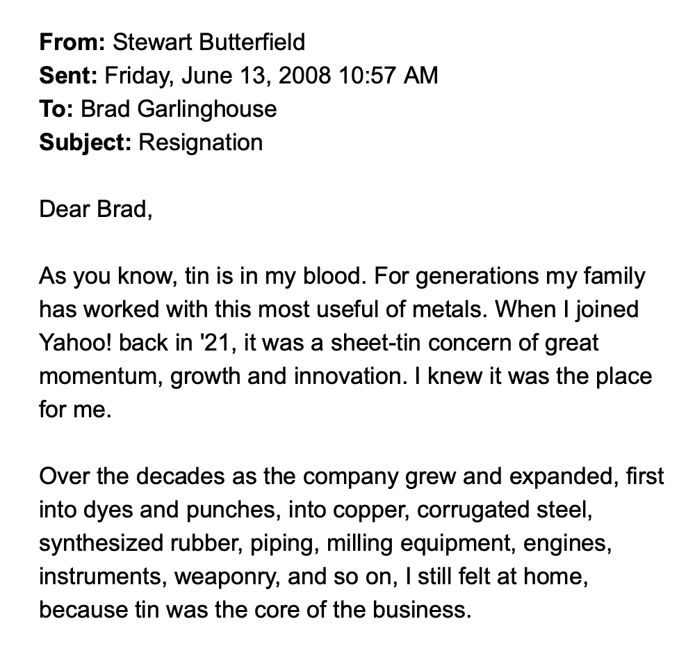 TechEmails's tweet image. Stewart Butterfield resigns from Yahoo

June 13, 2008