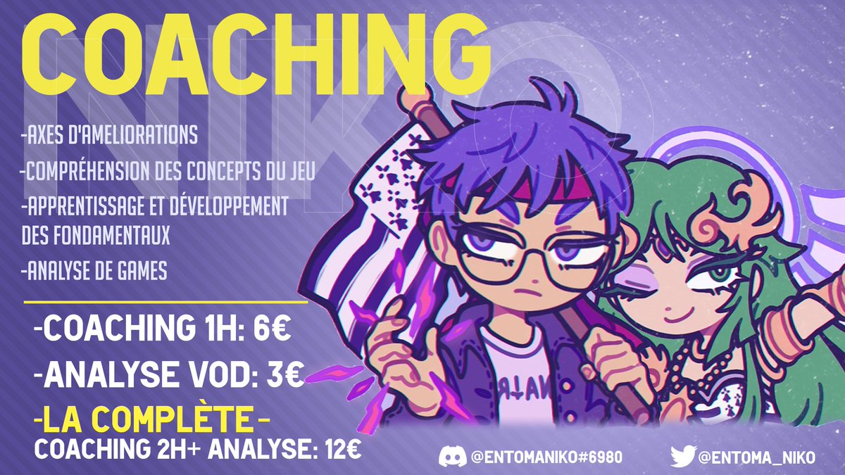 Après plusieurs années à proposer mes services en privé, j'ai décidé de me lancer dans le coaching publiquement ! 

Si vous cherchez à progresser, tant sur le plan technique que mental et analytique, je ferais de mon mieux pour vous venir en aide !

RTs grandement appréciés !! 😊