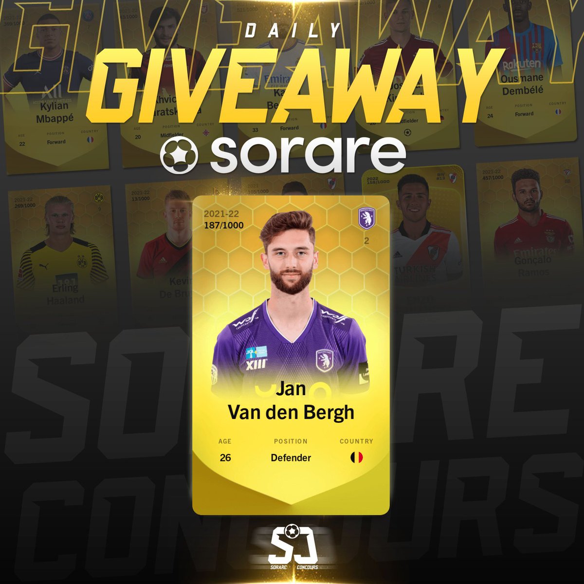 🎁 CONCOURS SORARE 🎁

JOUEUR À GAGNER : JAN VAN DEN BERGH

Conditions pour participer  : 

- Follow @SorareConcours et <a href="/Unpetitgiveaway/">Un Petit Giveaway ?</a> 
- Retweet ♻️
- Like ♥️

Fin du concours  06/12 à 20h00
#Sorare #TeamSorare #Giveaway  #Concours #football #NFT #crypto #FIFAWorldCup  #BRAKOR