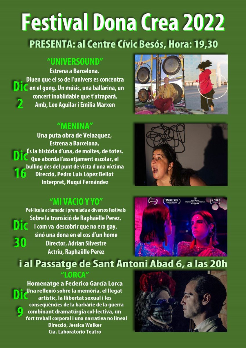 ccbesosmaresme's tweet photo. 🎭Festival DONA CREA - CREA MUJER
🗓️Divendres 2, 16, 30 de desembre
📍Al @ccbesosmaresme 
🎟️Tota la informació: https://t.co/Idjti0CjGu https://t.co/4immdMlIsO