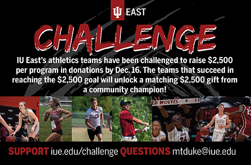 The Red Wolf Athletics Challenge Match is on! The IU East NAIA athletics teams are challenged to raise $2,500 per program now until Dec. 16. Teams to reach the goal unlock a matching gift from a community champion. iue.edu/event/athletic…🐺#iueast