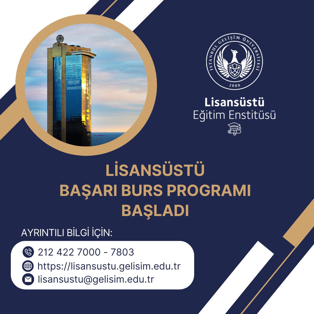 İstanbul Gelişim Üniversitesi Lisansüstü Başarı Bursu başvuru şartlarını öğrenmek için
lisansustu.gelisim.edu.tr/tr/akademik-ic…