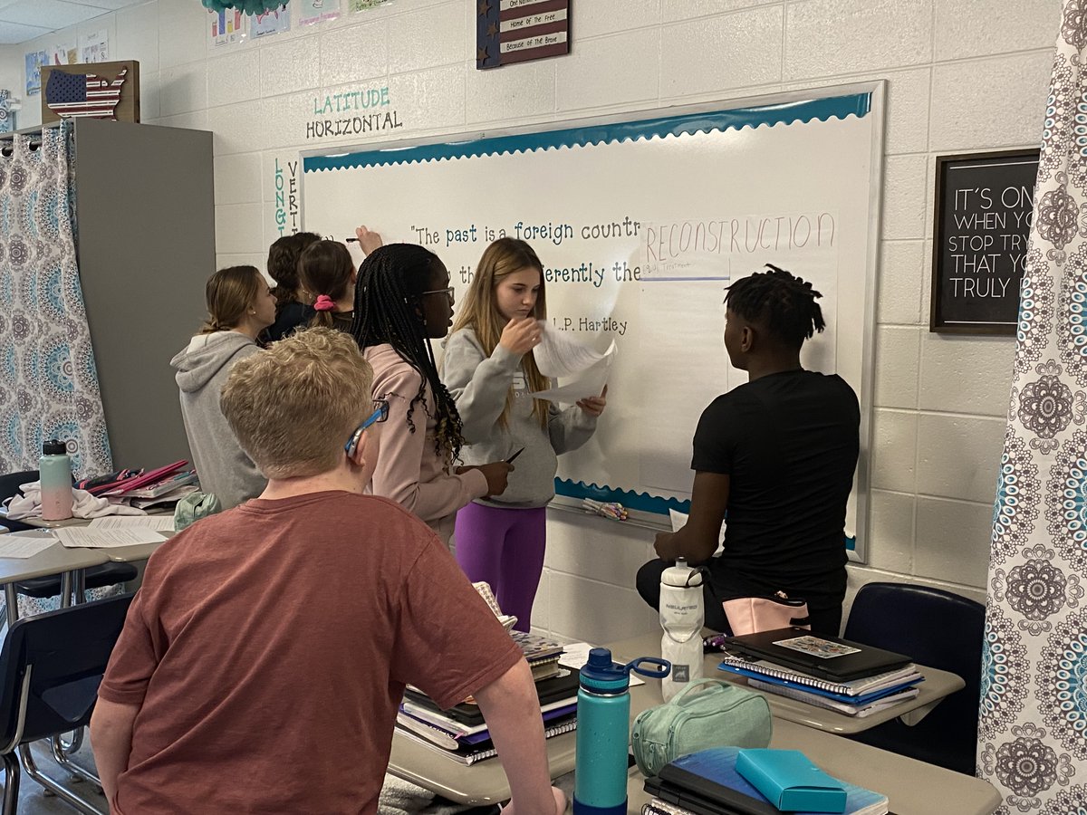 RisingStarrMS's tweet photo. 8th grade Georgia Studies students from Mrs. Palmer’s class working on rewriting the  Reconstruction plans that failed after Reconstruction ended. https://t.co/ooo4V2dMxz