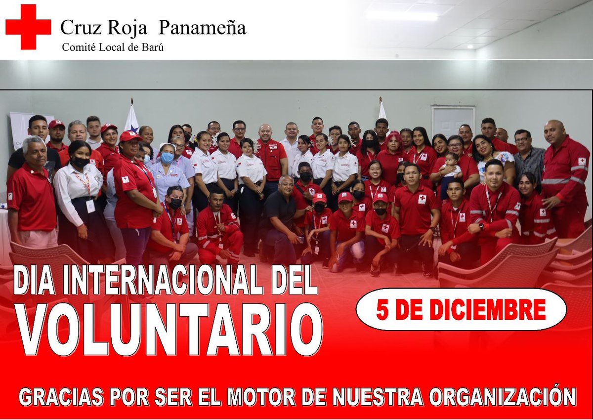CRPBaru's tweet photo. Hoy 5 de diciembre 2022, la @CruzRojaPanama Barú desea agradecer a nuestros #Voluntarios por ser el motor que impulsa todas las intervenciones humanitarias que realiza, hoy por celebrarse el #DiaMundialdelVoluntariado

#CruzRojaSiempreEstá https://t.co/WxTVBQcUcU