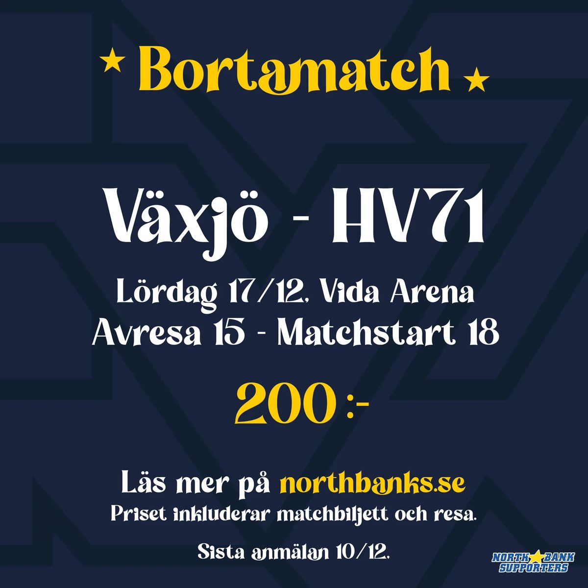 På fredag rullar 2 bussar till Linköping. Vi hoppas vi blir minst lika många nästa lördag då vi ska till Växjö #HV71