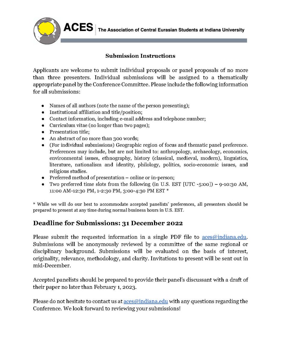 ACES_IUB's tweet photo. Deadline Extension: Submit your abstracts for the 2023 ACES conference by December 31! Email your submission and any questions you may have to aces@iu.edu https://t.co/Q5H37pZXCG