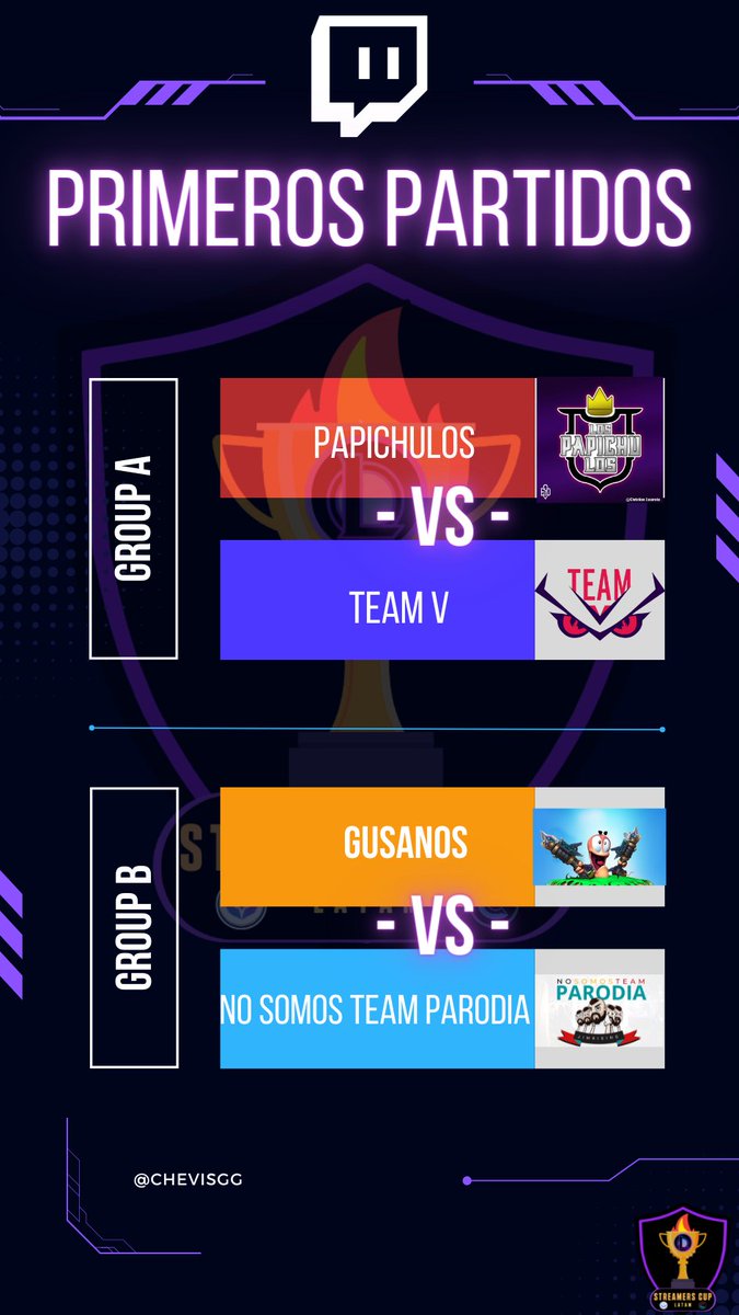 ¡Comienza la #StreamersCup2022 ! 🏆

Tenemos la primera ronda del torneo con los enfrentamientos del Grupo A y B.  

⏰Grupo A --> 7:00 p.m (CDMX) 
⏰Grupo B --> 9:00 p.m (CDMX)

A: <a href="/MechsLOL/">Mechs 🇨🇴</a> <a href="/FoxyADC/">FoxyADC</a> <a href="/_MarioMe/">MarioMe</a> <a href="/PapiSosa0/">PapiSosa</a> 
B: @GusAurioles @LoleroChino <a href="/JimRisingSC/">Jaime “JimRising” Duran</a>