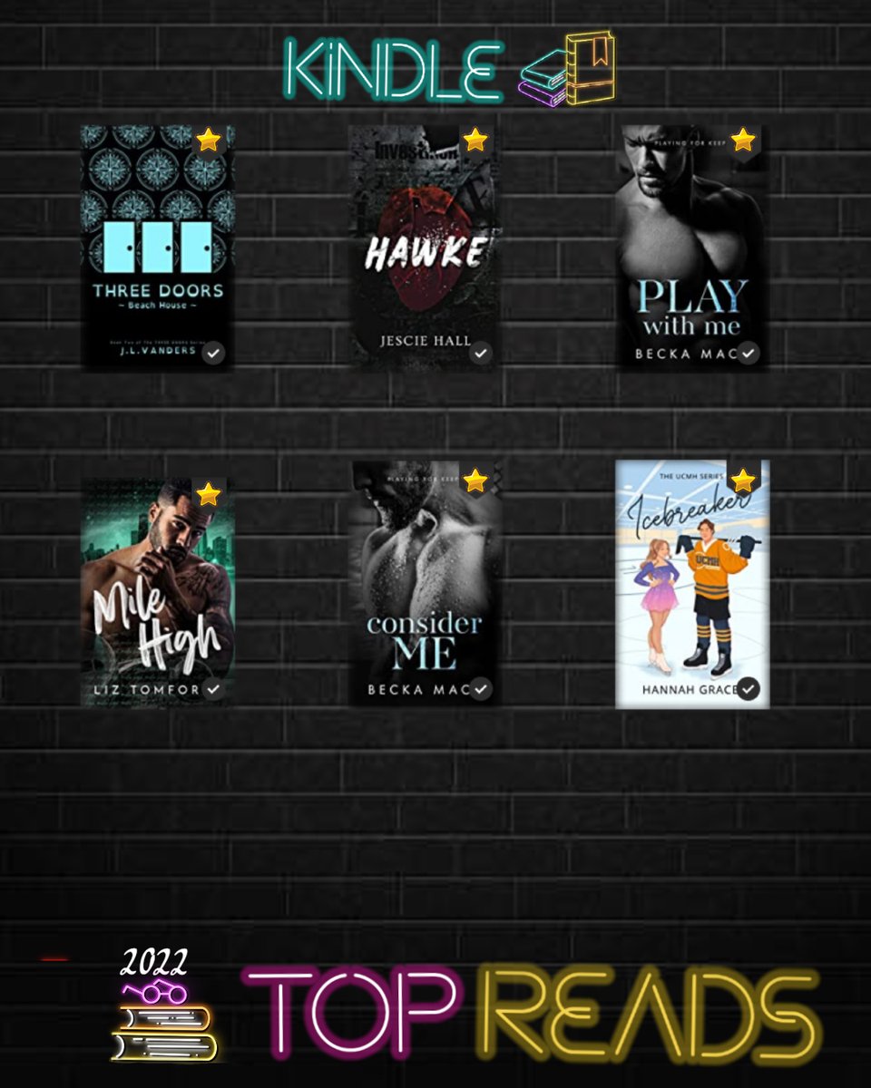 My Kindle Top Reads for 2022:
Show some love 💖 to these amazing authors
👇Check their instagramaccaounts!👇
#Considerme & #playwithme - @beckamack.author 
#milehigh - @liztomforde.author 
#icebreaker - @hannahgraceauthor 
#Hawke - @jescie.hall 
#threedoors - @threedoorsbooks
