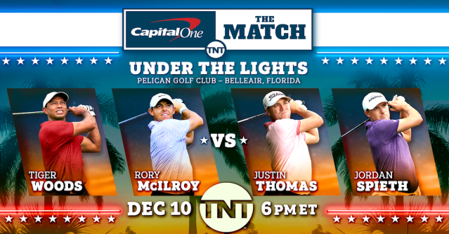 DMV_Recruiter's tweet photo. Capital One's The Match returns on Dec. 10th and will feature a matchup between Tiger Woods and Rory McIlroy vs. Justin Thomas and Jordan Spieth. Tune in at 6 PM ET on TNT! https://t.co/7wZlwZoxNL https://t.co/KzaVoJo9ls