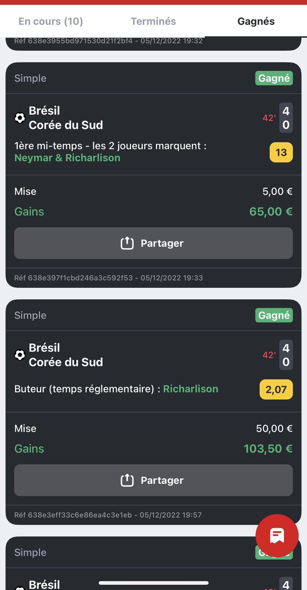 nutsspronos's tweet photo. 🇧🇷 V 🇰🇷 

Richarlison @2.07 ✅
Richarlison/Neymar 1MT @2.10✅
Richarlison X Neymar 1MT @13✅
Richarlison X Neymar {00:00-30:00} @35 ✅
Neymar X Vinicius  {00:00-30:00}  @50✅
Richarlison X Vinicius  {00:00-30:00}  @50✅

Quelle soirée de fou furieux 🥰🥰

#TeamParieurs #Betclic https://t.co/9qAekIhX3j