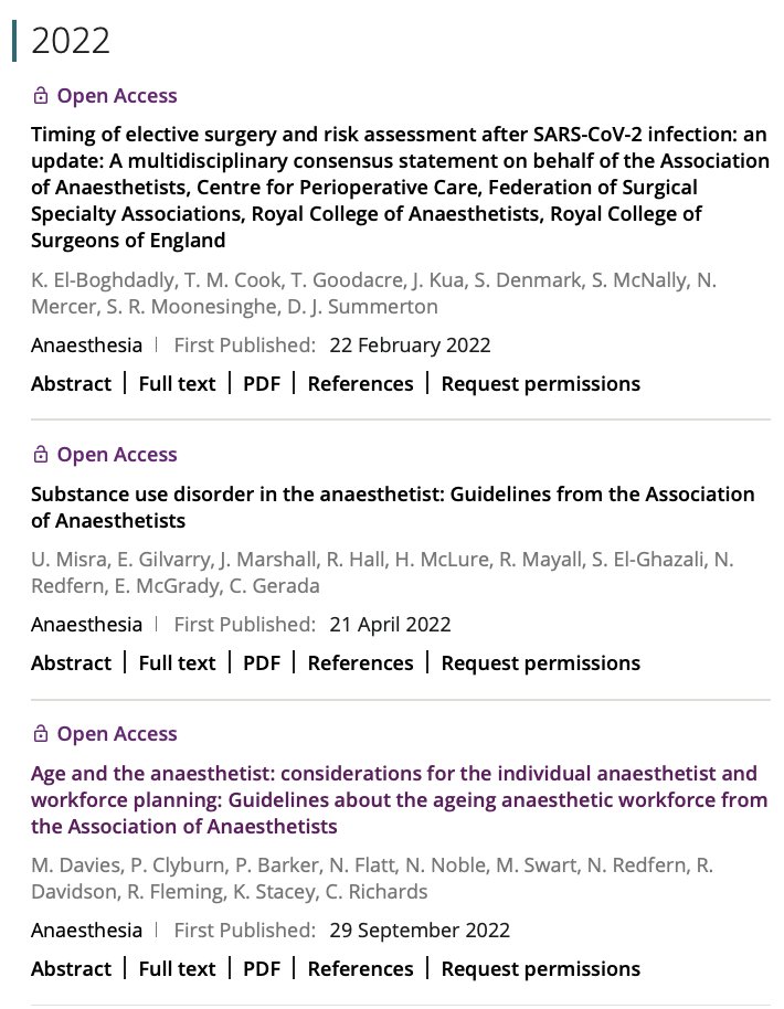 All our guidelines from 2021 and 2022 are now in one place!👇
-monitoring
-compartment syndrome
-fire safety
-ergonomics
-CPR
-timing of surgery
-substance abuse
-age and the anaesthetist

🔗…-publications.onlinelibrary.wiley.com/doi/toc/10.111…
