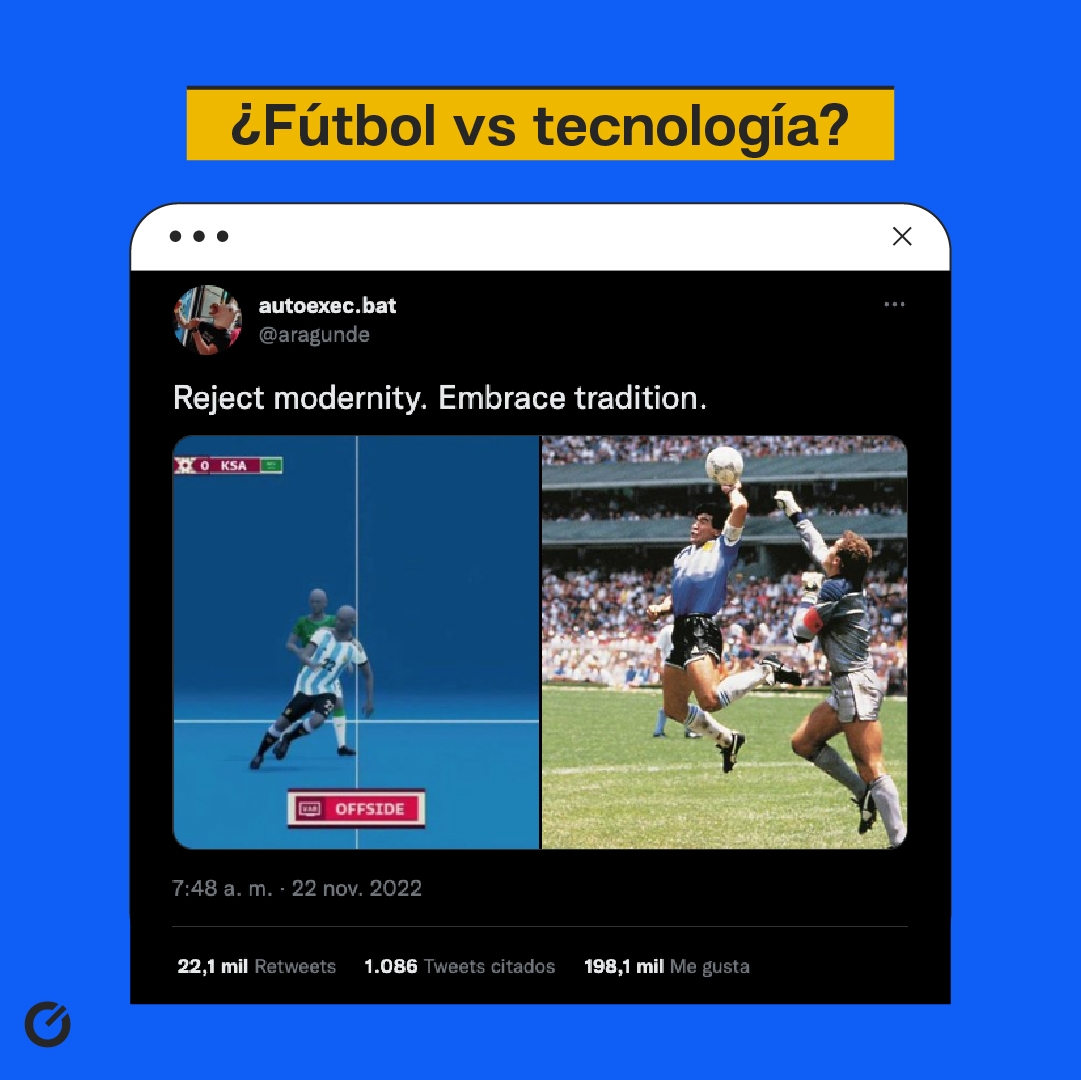 ¿#Fútbol versus #tecnología?

Nos encantaría saber tu opinión al respecto (dejando el dolor de aquellos 3 goles de lado🥲).

#VAR #offside #qatar2022 #mundial