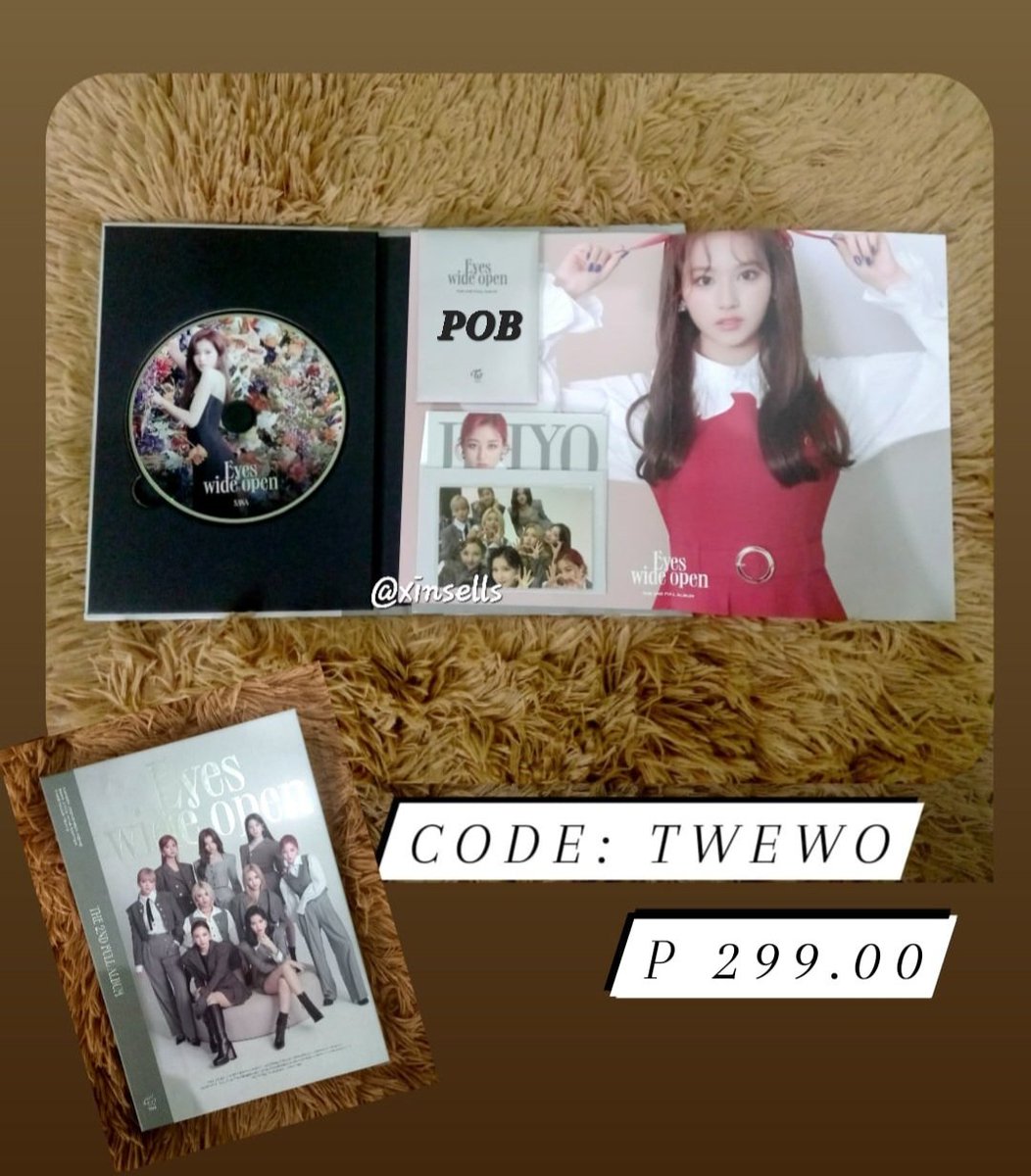 xinsells's tweet photo. #xinsells
EYES WIDE OPEN Style Ver.
(P 299.00)
💳 mop : gcash/bdo 
🚚 mod: sco 
📍batangas

inclusions:
Sana CD (never used)
Sana folded poster
Jihyo message card
OT9 photocard
POB photocard set Style ver.

mint condi/dm for more pics https://t.co/eASJmSzPc9