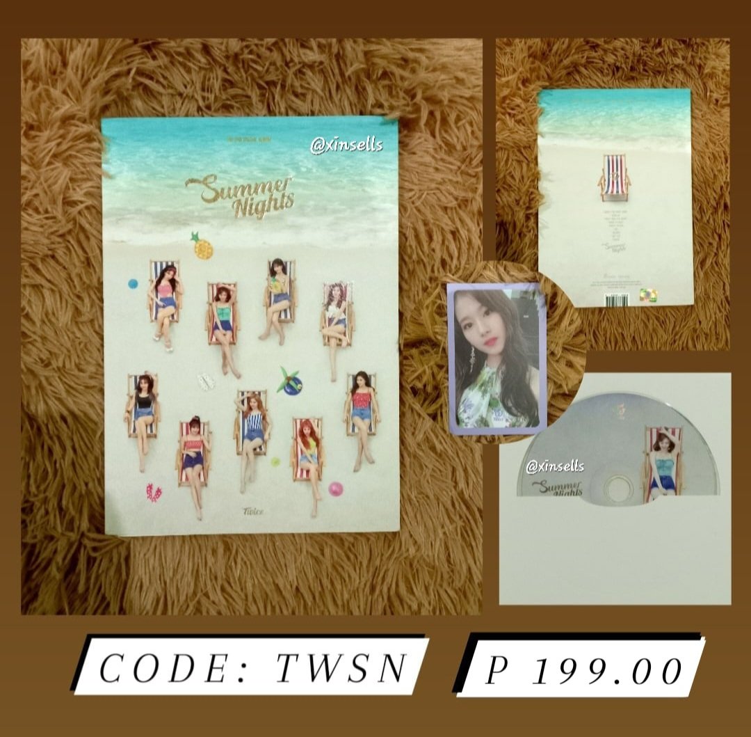 xinsells's tweet photo. #xinsells
Summer Nights ver. B
(P 199.00)
💳 mop : gcash/bdo 
🚚 mod: sco 
📍batangas

inclusions:
Jeongyeon CD (never used)
Sana photocard

mint condi/dm for more pics https://t.co/HrBnAo3nJ2