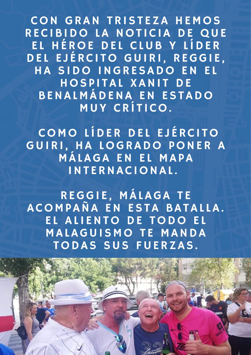 MalagaInsiders's tweet photo. STATEMENT/COMUNICADO 

🇬🇧 With great sadness we bring this statement on behalf of the Guiri Army. 

🇪🇸 Con gran tristeza publicamos este comunicado por parte de los Guiri Army. 

El Málaguismo está contigo Reggie. https://t.co/3ZYSa5eghg