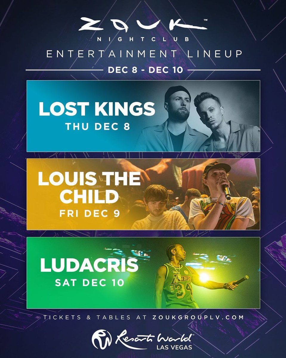 vegaspartyclubs's tweet photo. Your weekend party guide is here! ๐ Link in bio, letโs pop some bottles under the Mothership ๐ธ
Thu, Dec 8 โ @wearelostkings
Fri, Dec 9 โ @louisthechild
Sat, Dec 10 โ @ludacris
#zoukgroup #ayudayclub #zouknightclub #taobeach #wetrepublic #zedd #unlv #marqueedayclub https://t.co/WcFB7pVHDg