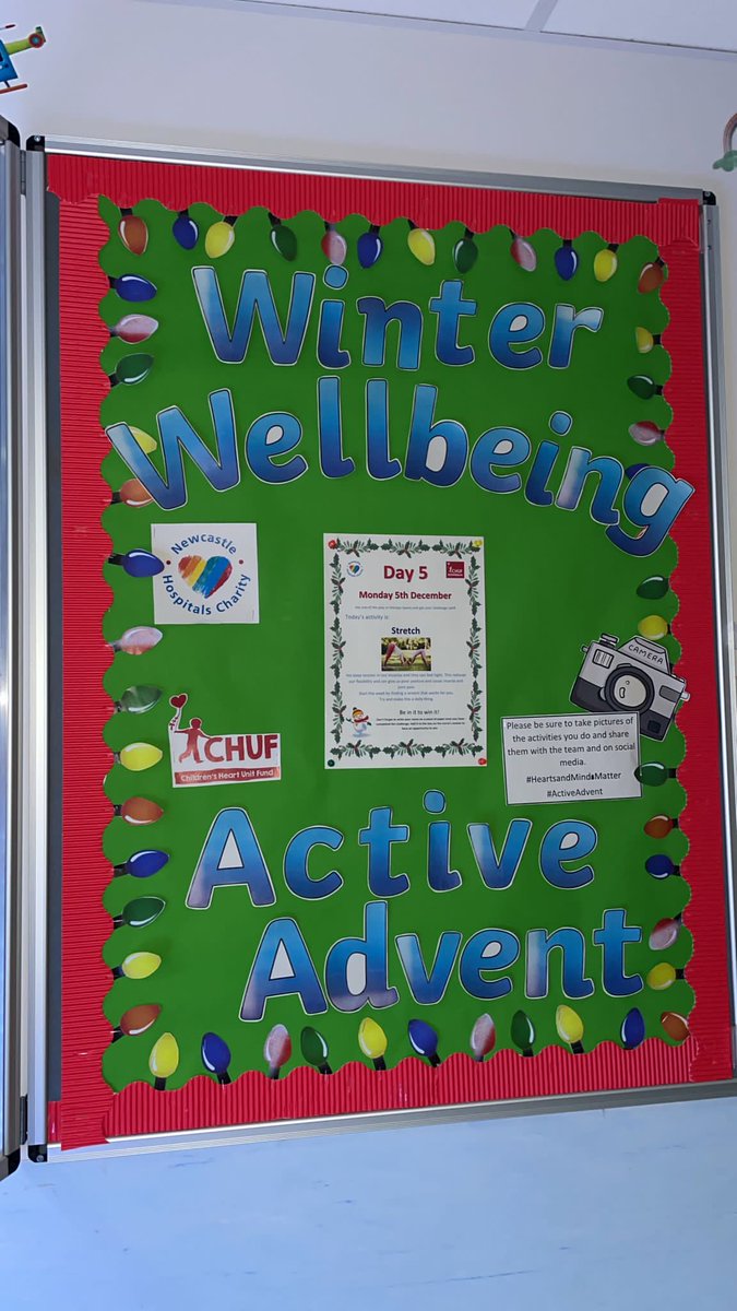 SophiePaton17's tweet photo. Day 5️⃣ of our Winter Wellbeing and Active Advent 
Today I joined children pre and post op some with Berlin Hearts and others attached to various machines STRETCH IT OUT for today's activity! Parents and Staff also joined in and reaped the benefits of stretching! #ActiveAdvent https://t.co/26mGZ8tp04
