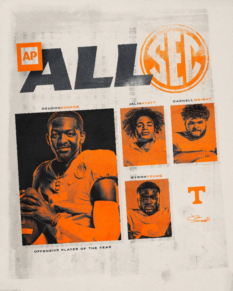 Vol_Football's tweet photo. 𝐀𝐏 𝐀𝐋𝐋-𝐒𝐄𝐂

Coach Heupel - Coach of the Year
Hendon Hooker - Offensive Player of the Year

Details » https://t.co/ro21YG2GBc https://t.co/pqDpuFUaOZ