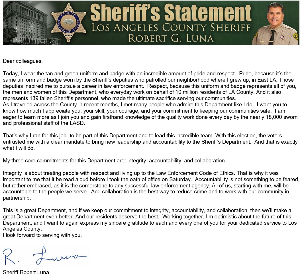 LASDHQ's tweet image. Sheriff&apos;s Statement Los Angeles County Sheriff Robert G. Luna 

facebook.com/plugins/post.p…