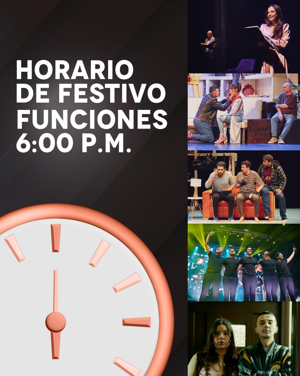 fteatronacional's tweet photo. 🔔 Las funciones del jueves 8 de diciembre serán a las 6 PM 

👀 Perfectos Desconocidos - Teatro Nacional La Castella
🤯 El Plan - Teatro Calle 71
💌 Cartas de Amor - Casa del Teatro Nacional 
💭 Mala Memoria  - Casa del Teatro Nacional 
🎶 Hombres A La Plancha -  Royal Center https://t.co/XSjkVDN8BW