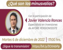¿Que son las minusvalías? AFORE PensionISSSTE

bit.ly/30XAbPp
Id Reunion: 884 0977 4873
Codigo de acceso: 851551
Martes 6 de diciembre 17:00 horas cdmx

sidtpa.org/que-son-las-mi…