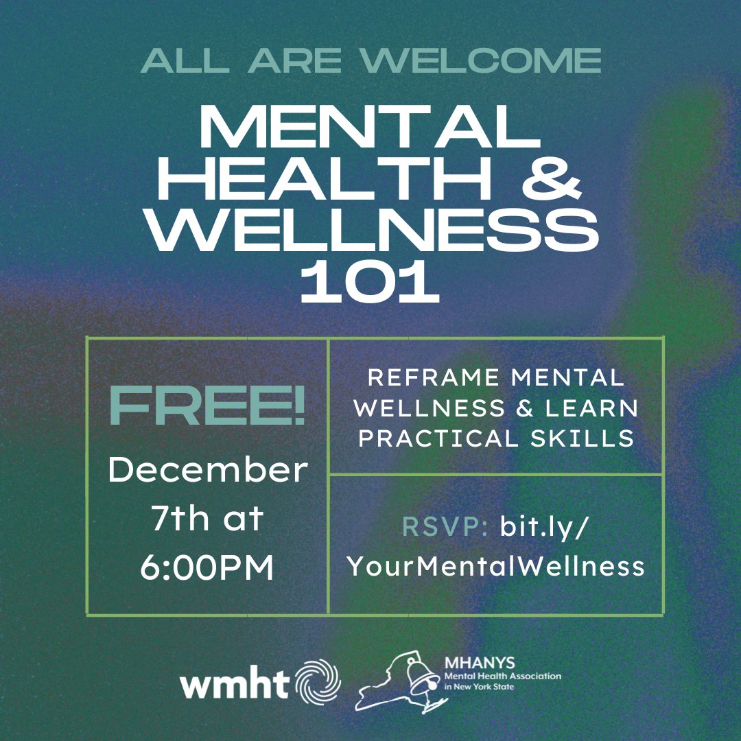 NYSEDNews's tweet photo. Join @MHAacrossNYS and @WMHTPubMedia for the upcoming training, “Mental Health 101,” on December 7 at 6:00 PM. Families, caregivers, and adults who interact with children and youth are encouraged to register and participate. Learn more here: https://t.co/SIYXYwZt3w https://t.co/emUmD9UVgE