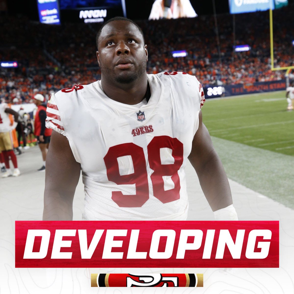 #49ers DT Hassan Ridgeway sustained a pec injury and is undergoing an MRI to  determine the severity of it, per <a href="/MaioccoNBCS/">Matt Maiocco</a>