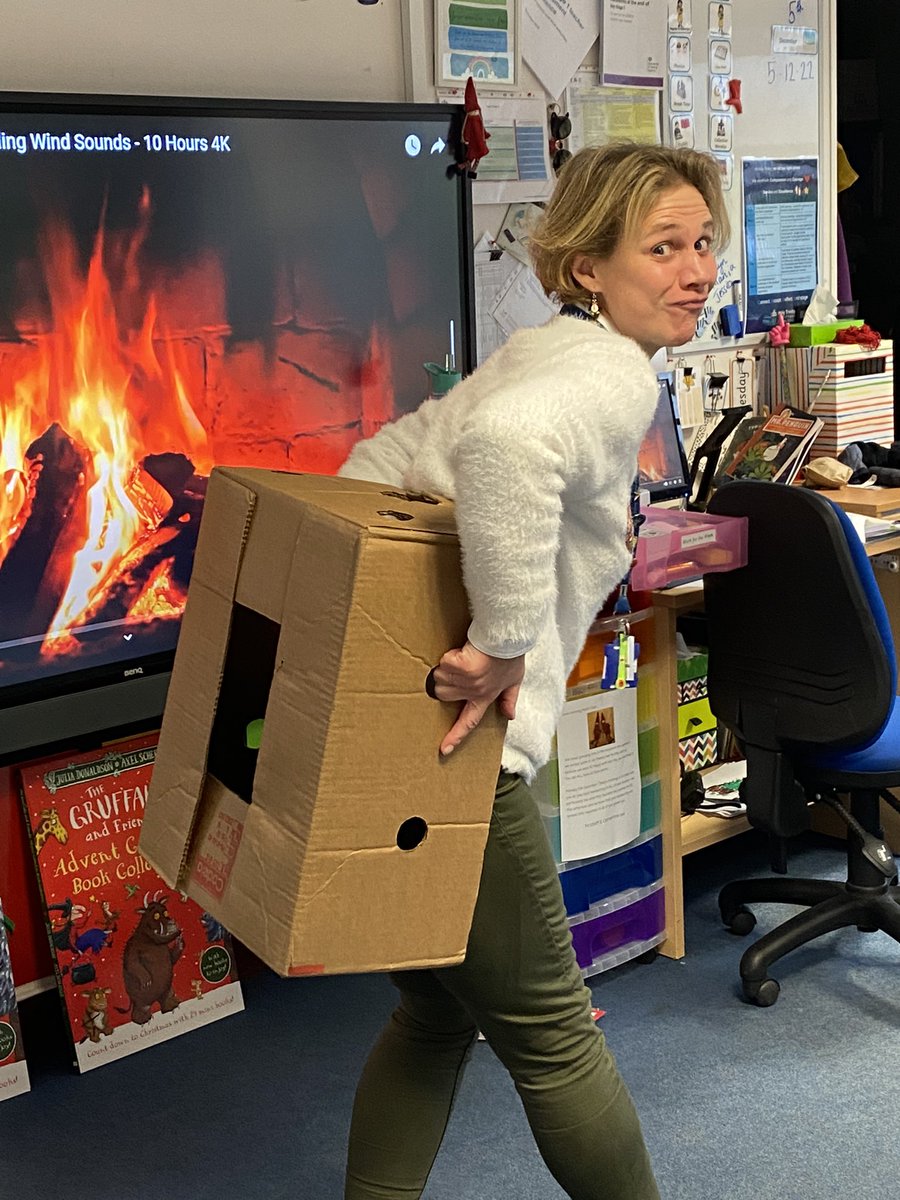 MrsVeriTea's tweet photo. Today’s episode of #VerityInABox (🙈🥴) &amp; the box saved the day as a snail shell-come-tortoise home 🐌🐢 as well as a reading throne. 🪑#deescalation #MeetingTheNeed #KS1Teacher #TeamYear2 #TeacherLife #LifeIsNeverDull #SEMH #PACE #JustABitBonkers #YouHaveToLaugh #YouNeedToLaugh https://t.co/ciTS3aSfsZ