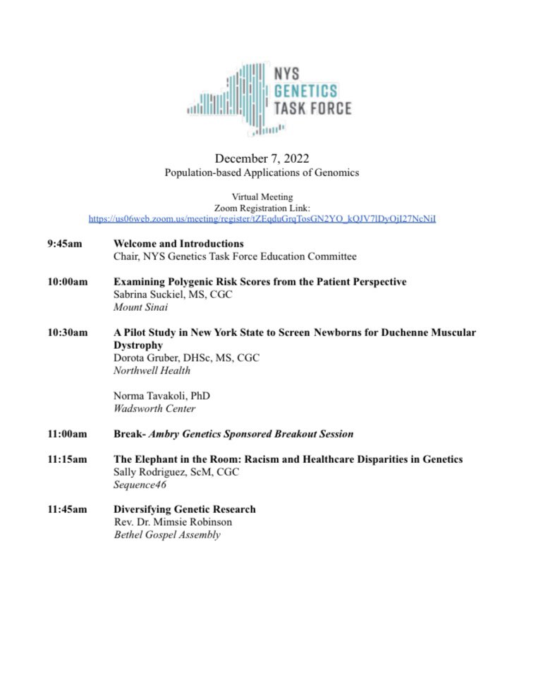 Happy Task Force week! We have a great meeting planned for Wednesday on population-based applications of genomics