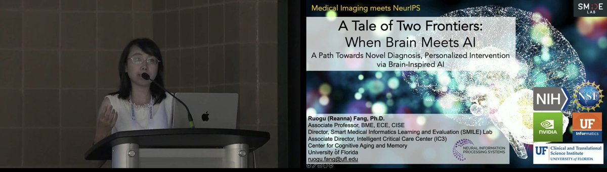 RuoguFang's tweet photo. Thanks to organizers of the #NeurIPS2022 Medical Imaging Meets NeurIPS workshop for inviting me as a keynote speaker together with Drs. James Duncan from @Yale and other renowned speakers. The talk title was “A Tale of Two Frontiers: when Brain meets AI” and I truly enjoyed! https://t.co/oIeFtF1wbp