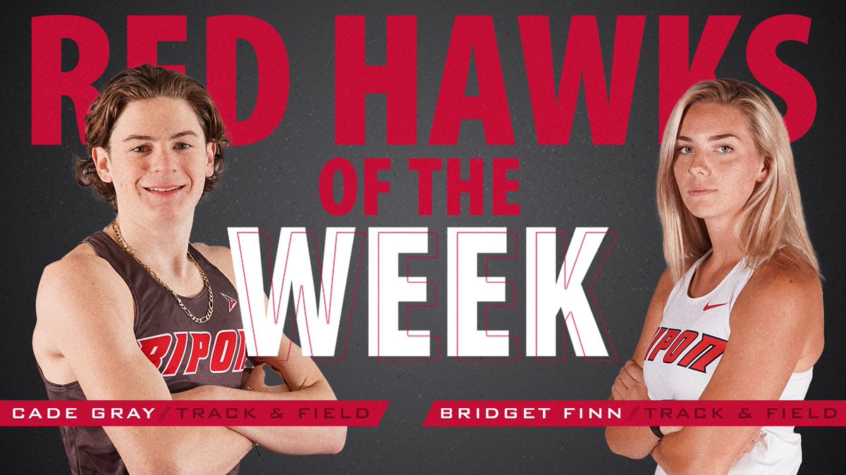RiponRedHawks's tweet photo. This week's Red Hawks of the Week both come from @RiponTrackXC 

@cadegray08 and Bridget Finn earned the honor with performances at Saturday's Winter Open. Visit https://t.co/dSiqjlrdjn for more info. https://t.co/qFZuktmEVO