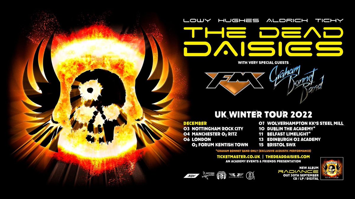 Supergroup @TheDeadDaisies have kicked off their UK tour in support of their new album #Radiance! 🎶 D&B faves @FMofficial are joining them as special guests, along with #GrahamBonnetBand More info and tickets available from: thedeaddaisies.com/shows/ 🤘