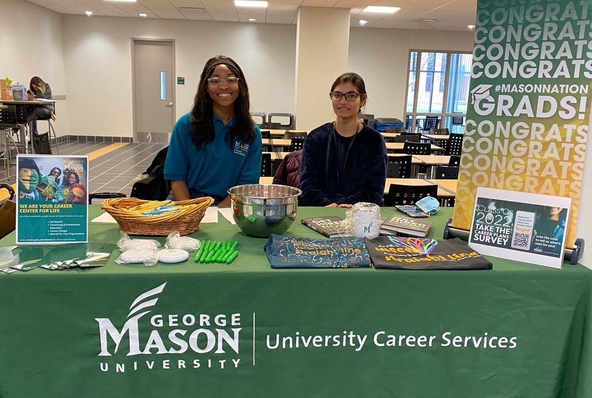 masoncareer's tweet photo. December graduates, take a break from finals and complete the Career Plans Survey. We'll be in the JC at lunch time this week giving away FREE T-SHIRTS and other swag to soon-to-be-alumni who take the survey or show their completed confirmation message. #classof2022 #finalfinals https://t.co/QtxtdTWXD3
