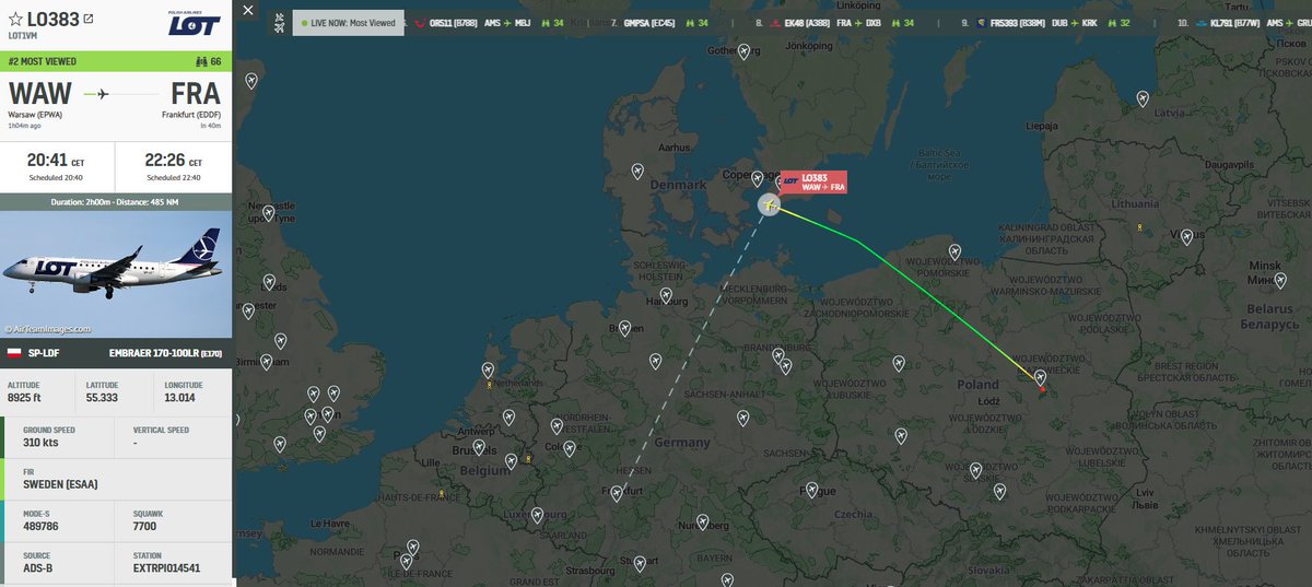 AvSourceLive's tweet photo. #BREAKING #Developing | In the last few moments a LOT flight LO383 has declared an emergency and is making a rapid descent towards Copenhagen

Read More at AviationSource!

https://t.co/RLOQ3DoGLG https://t.co/kh50a8fYge