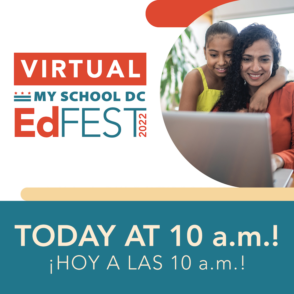 My School DC (@myschooldc) on Twitter photo Virtual #EdFEST22 is TODAY! Join us from 10 a.m. – 1 p.m. to speak with <a href="/dcpublicschools/">DC Public Schools</a> and <a href="/dcpcsb/">DC PCSB #DCCharterProud</a> school representatives, and to help find the school your student will call MY school next year. Registration is FREE. You can still sign up today at: bit.ly/virtualedfest Virtual #EdFEST22 is TODAY! Join us from 10 a.m. – 1 p.m. to speak with <a href="/dcpublicschools/">DC Public Schools</a> and <a href="/dcpcsb/">DC PCSB #DCCharterProud</a> school representatives, and to help find the school your student will call MY school next year. Registration is FREE. You can still sign up today at: bit.ly/virtualedfest