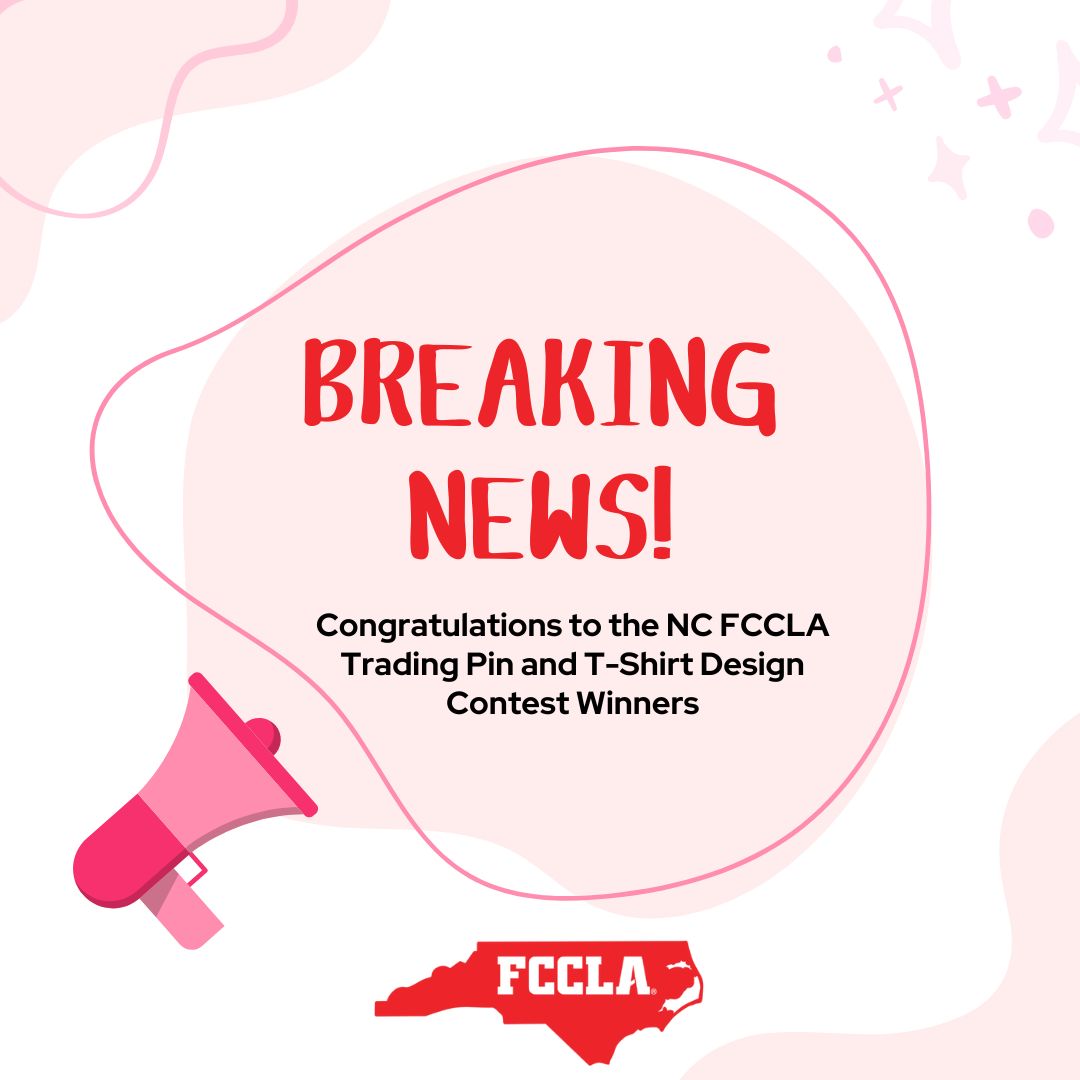 NCFCCLA's tweet photo. BREAKING NEWS! Congratulations to the NC FCCLA Trading Pin and T-Shirt Design Contest Winners! All entries were voted on at each of the three Fall Leadership Meeting locations. Winning designs may be used for NLC Package options this summer. #HaveAHeartTakePart #Incredible https://t.co/NCZhIk5g11