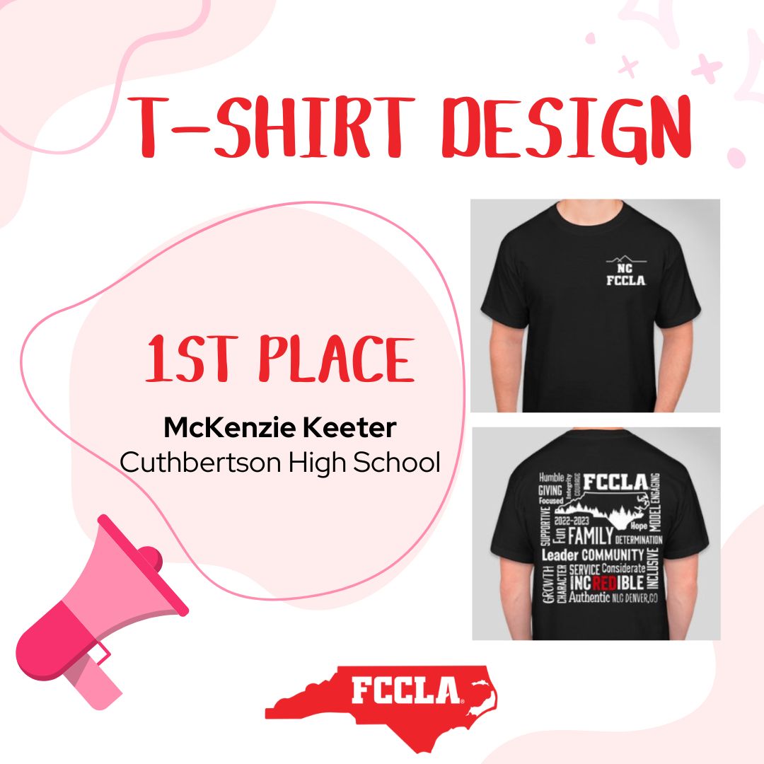 NCFCCLA's tweet photo. BREAKING NEWS! Congratulations to the NC FCCLA Trading Pin and T-Shirt Design Contest Winners! All entries were voted on at each of the three Fall Leadership Meeting locations. Winning designs may be used for NLC Package options this summer. #HaveAHeartTakePart #Incredible https://t.co/NCZhIk5g11