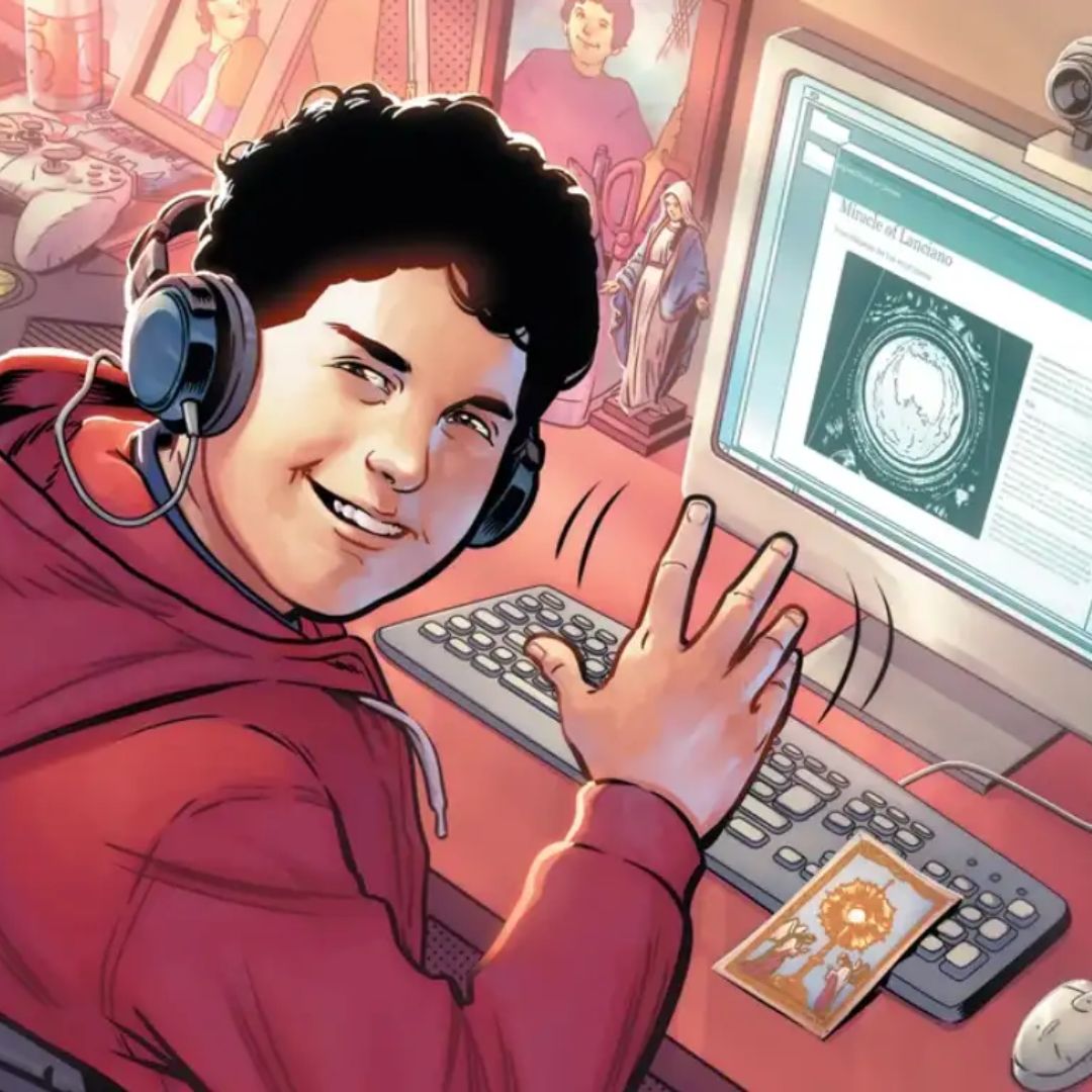 aciprensa's tweet photo. “Discípulo digital: Carlo Acutis y la Eucaristía”, es el título del nuevo cómic que cuenta la historia del Beato Carlo Acutis, un joven experto en informática que creó un sitio web para exhibir los milagros eucarísticos del mundo.⁣ https://t.co/2ju2Mxycpt https://t.co/x4Jpz1R7G6